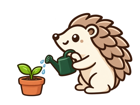 芽に水をやるハリネズミ